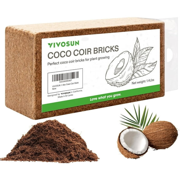 VIVOSUN Coco Coir Brick, 1.4lbs 100% Natural Organic Compressed Coconut Coir Fiber with Low EC, PH Balance & High Nutrition, Coconut Fiber Substrate, Coconut Soil for Plants