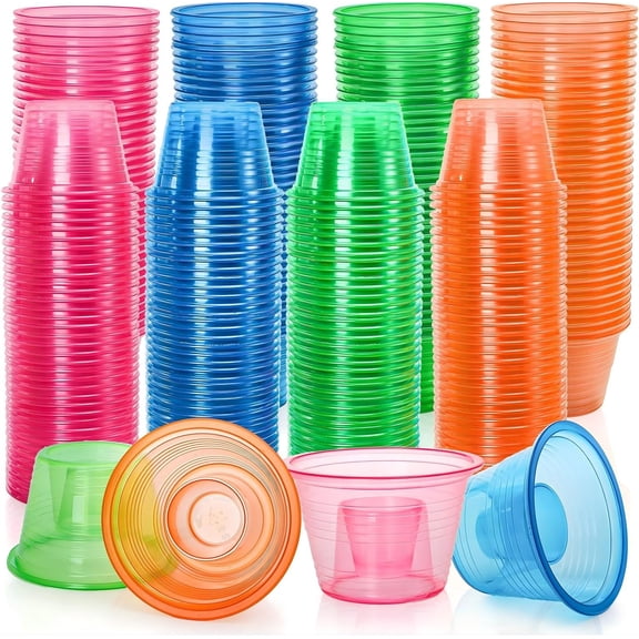 DF 200 Pack Plastic Bomber Cups, Disposable Bomb Cups Assorted Colors Power Bomber Double Shot Glass for Mixed Drinks, Shots, Party