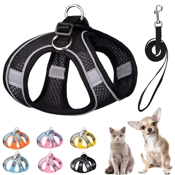 Soft Small Dog Harness and Leash Set Mesh Puppy Harnesses Leash Easy Walk Dog Harness Vest Adjustable Reflective No Pull Dog Harnesses for Small Dogs Cats (Pink Blue,S)
