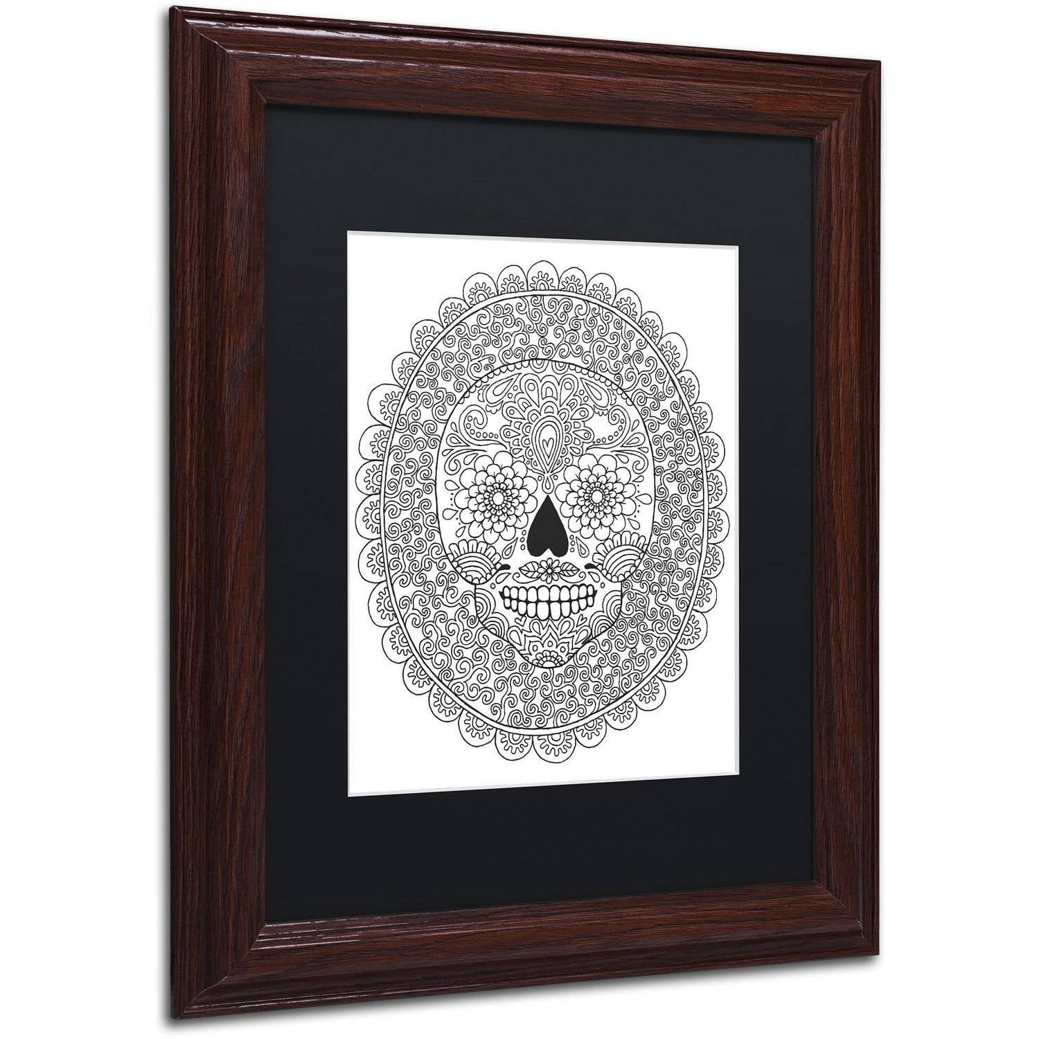 Trademark Fine Art "Candy Skull" Canvas Art by Hello Angel, Black Matte, Wood Frame