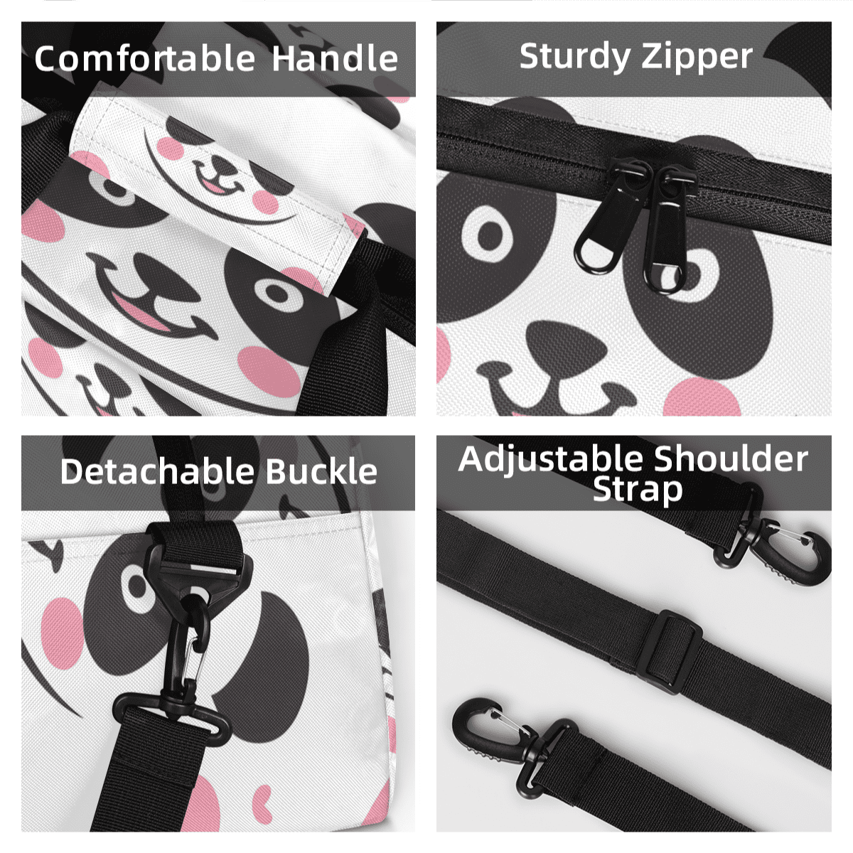 Herdesigns Cute Pandas Sports Duffle Bag for Women & Men, Pink Heart Gym Bag Dance Bag Overnight Bag Carry On Weekender Travel Bag