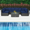 thumbnail image 3 of Gymax 7PCS Patio Rattan Sectional Sofa Set Outdoor Furniture Set w/ Navy Cushions, 3 of 10
