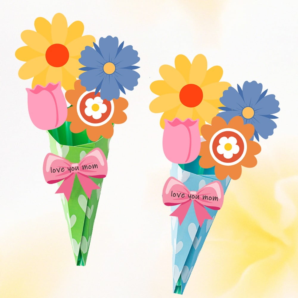 YWIYIUD 48 Pieces Spring Flower Bouquet Craft Kit ,Mother's Day Craft, DIY Flower Paper Crafts Floral Bouquet Gifts for Home Party Fun Activities Party Decorations Birthday Mother's Day Gifts