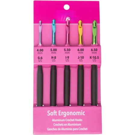 Silvalume Soft Ergonomic Crochet Hook Set, Sizes G/6 (4 mm) to K/10.5 (6.5 mm) for Comfortable Yarn Craft & Crochet Projects