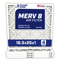 Filter King 16.5x25x1 Air Filter | 4-PACK | MERV 8 HVAC Pleated A/C Furnace Filters | MADE IN USA | Actual Size: 16.5 x 25 x .75"