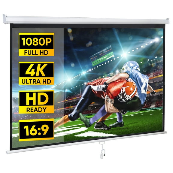 ZENY 80 inch Manual Pull Down Projector Screen 16:9 HD 4K Projector Movies Screen