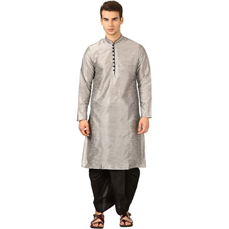 

Royal Kurta Mens Art Silk Dhoti Kurta Set (Silver) (40)
