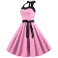 thumbnail image 2 of BRDFRL Vintage Women 1950s Rockabilly Swing Dress Pinup 50s Retro Hepburn Style Halterneck A-Line Dresses Pink L, 2 of 5