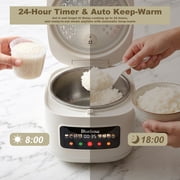 Bluebow Digital Rice Cooker, 8-Cup 5.3QT Rice Maker, 8-in-1 Smart Multi-Cooker, 24-Hour Timer & Keep Warm, Non-Stick Inner Pot, White