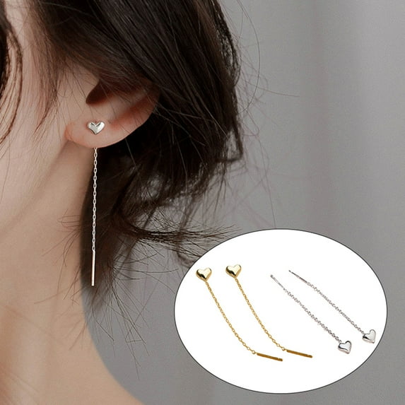harmtty 1 Pair Piercing Temperament Lightweight Lady Earrings Small Heart Long Tassel Drop Earrings Jewelry Accessories