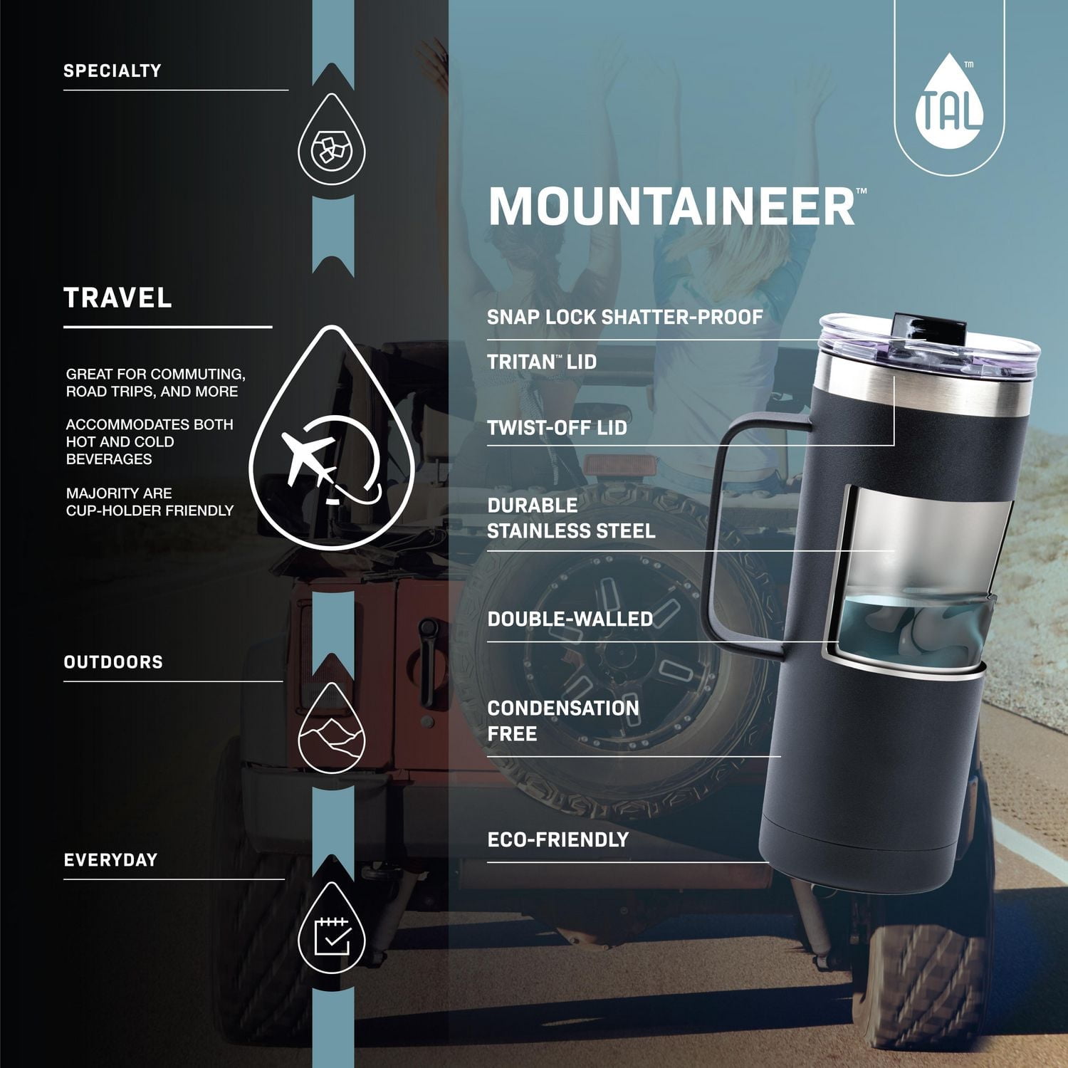 TAL Stainless Steel Mountaineer Coffee Mug 20 fl oz, Green, Coffee Mug