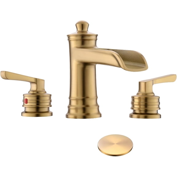 Brushed Gold Bathroom Sink Faucet, Waterfall Bathroom Faucets 3 Hole, 8 Inch Widespread Bathroom Faucet with Pop-up Drain, 2-Handle Faucet for Bathroom Sink Vanity RV
