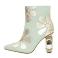 thumbnail image 2 of FSJ Women Fashion Pointed Closed Toe Side Zipper Ankle Boots Crystal Chunky High Heel Booties with Daisy Flower Wedding Casual Dress Shoes Size 12 Light Mint Green, 2 of 4