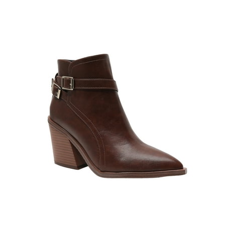 

Lacyhop Womens Travel Casual High Heel Booties Zip Up Comfort Buckles Chelsea Boot Dark Brown 6.5