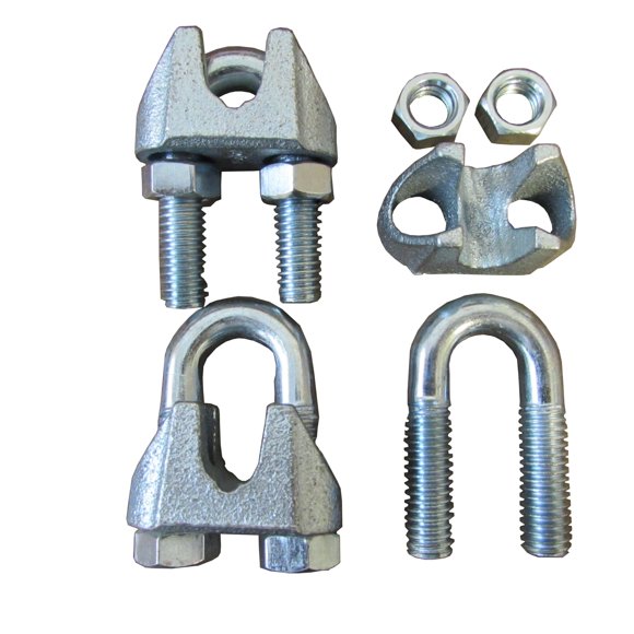 Galvanized Cable Clamps U-Bolts Steel Aircraft Wire Clips U Bolts (1/4" Cable Clamps, 6 pcs)