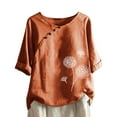 thumbnail image 2 of Busydd Womens Summer Tops 2024 Button Cotton Floral Short Sleeve Round Neck T-shirts Soft Comfy Fashion Flowy Blouses Loose Fit Basic Tees Casual Dressy Tops for Women, 2 of 6