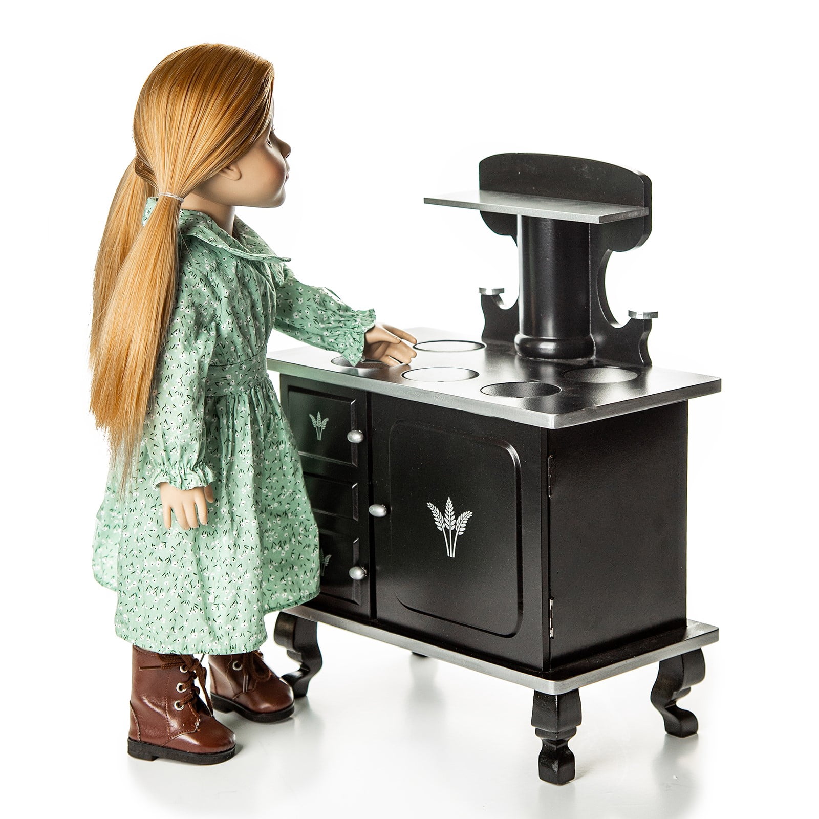 The Queen's Treasures 18 inch Doll Kitchen Accessories and Furniture, Little House on The Prairie Fully Assembled Wood Cook Stove, Oven, and Logs, Compatible with American Girl Dolls