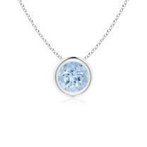 ANGARA Natural Bezel-Set Round Aquamarine Solitaire Pendant in 925 Sterling Silver for Women (Size-5mm) | March Birthstone, Birthday, Anniversary, Jewelry Gift for Women | Natural Aquamarine Necklace
