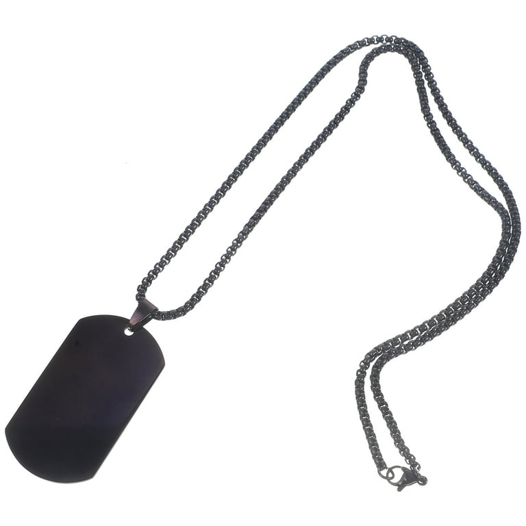 Tinksky Dog Tag Real Mens Titanium Steel Pendant Chain Necklace (Black) 