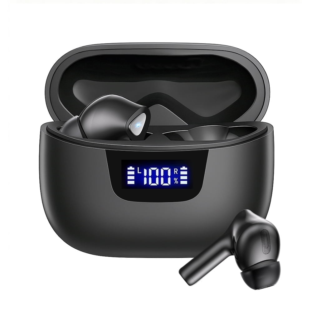 True Wireless Earbuds, Bluetooth Headphone with Smart LED Display Charging Case, Black