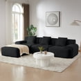 thumbnail image 2 of Leumius 113" L-Shaped Modular Sectional Sofa,Corduroy Fabric Upholstered 3 Seater Couch with Deep Seat and Movable Ottoman,No Assembly,Black, 2 of 10