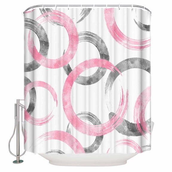 Pink Grey Bathroom Shower Curtains with 12 Hooks Polyester Waterproof Shower Curtain for Stalls and Bathtubs Geometric Circle Modern Abstract Simple Art Decorative Bathroom Curtain 36x72 Inches