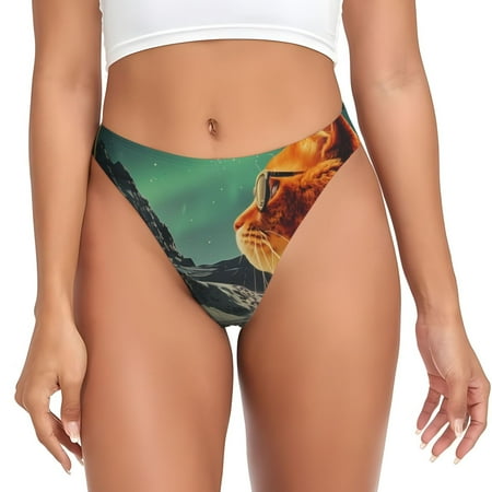 Rateoe Space Adventurer Cat Pattern Seamless Women Underwear Thongs No Show Ladies Thong No Line Breathable Comfortable Panties Undies for Women-Small