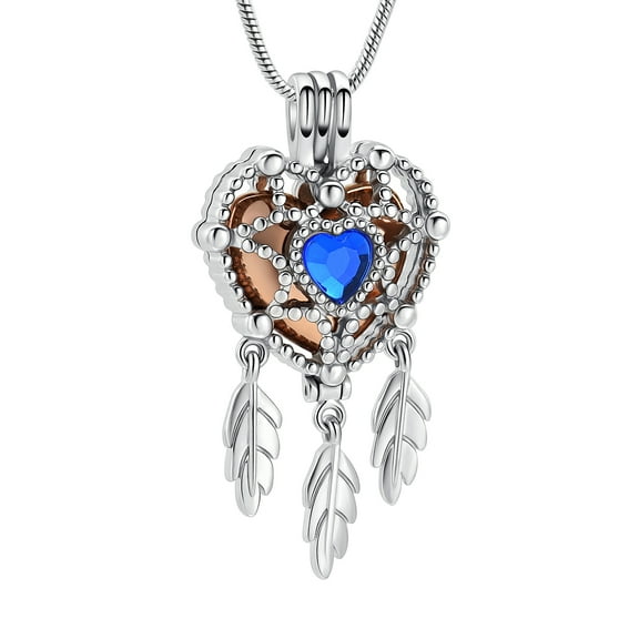 Crystal Dream Catcher Urn Necklace Heart Cremation Jewelry for Ashes for Women Men Dream Catcher Memorial Hollow Pendant