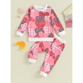 thumbnail image 2 of Bagilaanoe 2Pcs Newborn Baby Girl Valentine's Day Clothes Heart Print Long Sleeve Sweatshirt Tops + Sweatpants 3M 6M 12M 18M 24M Infant Pants Set, 2 of 9