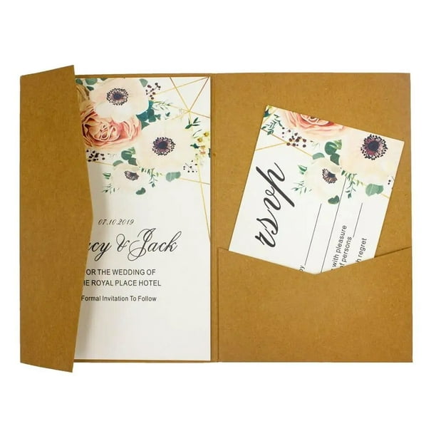 Tarjetas de invitación de boda plegables de bolsillo, tarjetas de felicitación de papel perlado, 3 tarjetas plegables, cubierta para fiesta, 10 unidades por lote