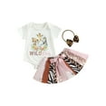 thumbnail image 2 of Musuos Baby Girl Summer Clothes Suits 12 18M Short Sleeve Crew Neck Romper Zebra Pattern Leopard Lace Patchwork Skirts Headband 3Pcs Set, 2 of 9