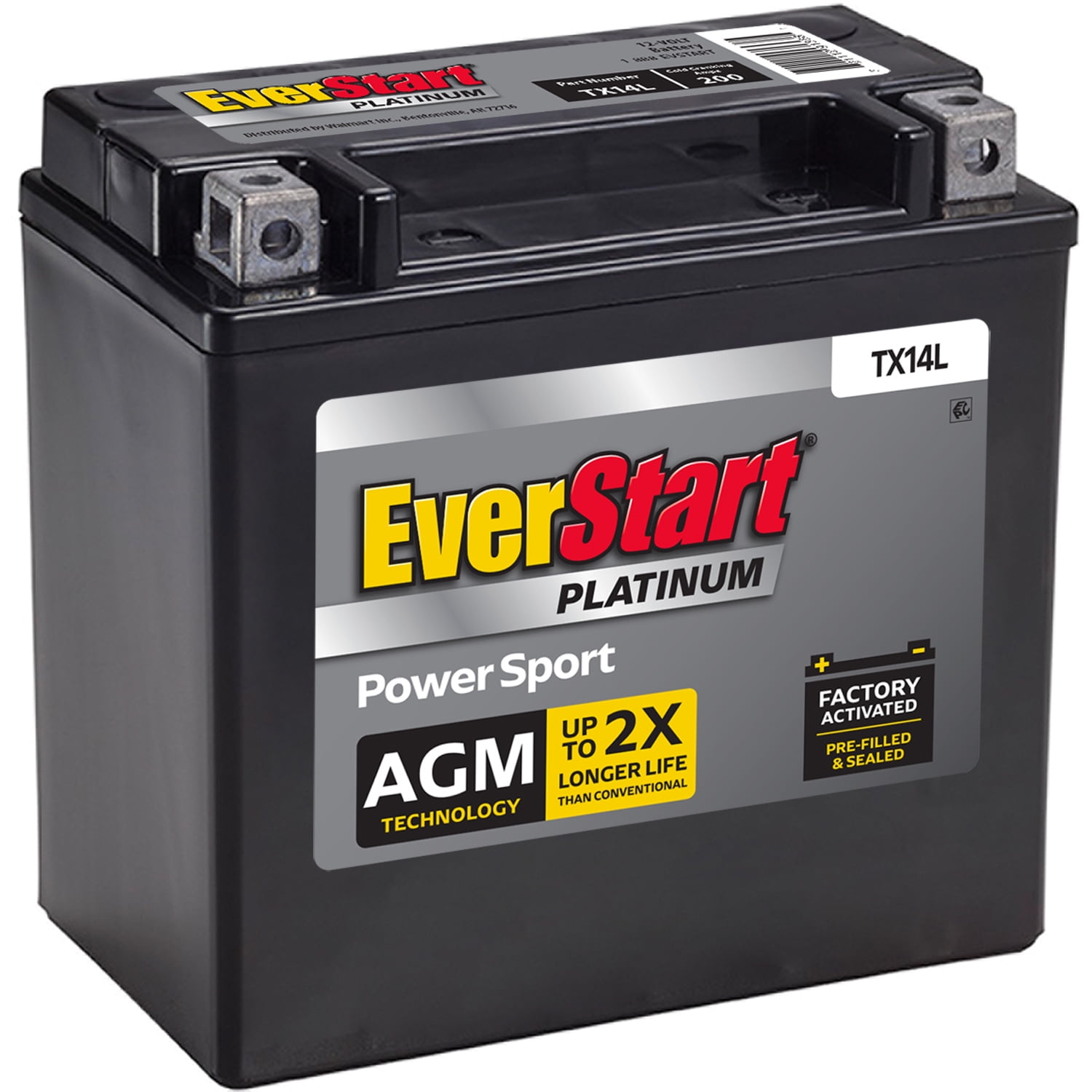 EverStart Premium AGM Power Sport Battery, Group Size TX14L 12 Volt, 200 CCA