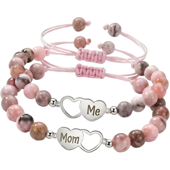 Zephyriana Heartwarming Mother ' s Day Gift Set of 2 Piece Matching Beaded Bracelets Symbolizing Love and Connection Mother and Daughter