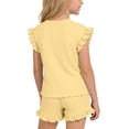 thumbnail image 5 of WPPGONE 2 Piece Little Girls Ruffle Sleeve T-Shirt and Shorts Set Textured Ribbed Knit Crewneck Top with Elastic Waist Matching Bottoms Summer Lightweight Breathable Clothes, 5 of 9