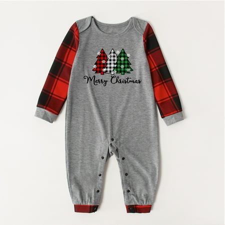 

DAETIROS Skin Friendly Toddler Baby Boys Girls Christmas Fashion Cute Lattice Printed Romper Family Parent-child Wear Baby Gray