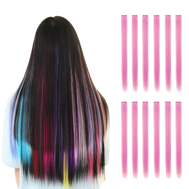 Extensions de Cheveux Colorées 22 Pouces 10 Pcs/ensemble Multiples Couleurs-Mèches de Fête Raides Chaudes-Mèches Synthétiques à Clipser (Violet)
