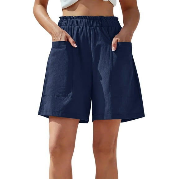 Plus Size Shorts for Women Thin Breathable Casual Solid Color Sport Pants Elastic Waist Shorts with Pockets Jean Shorts for Women Navy XL