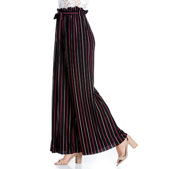 Made by Olivia Women's Ribbon Tie Chiffon Loose Pleated Wide Leg Palazzo Pants