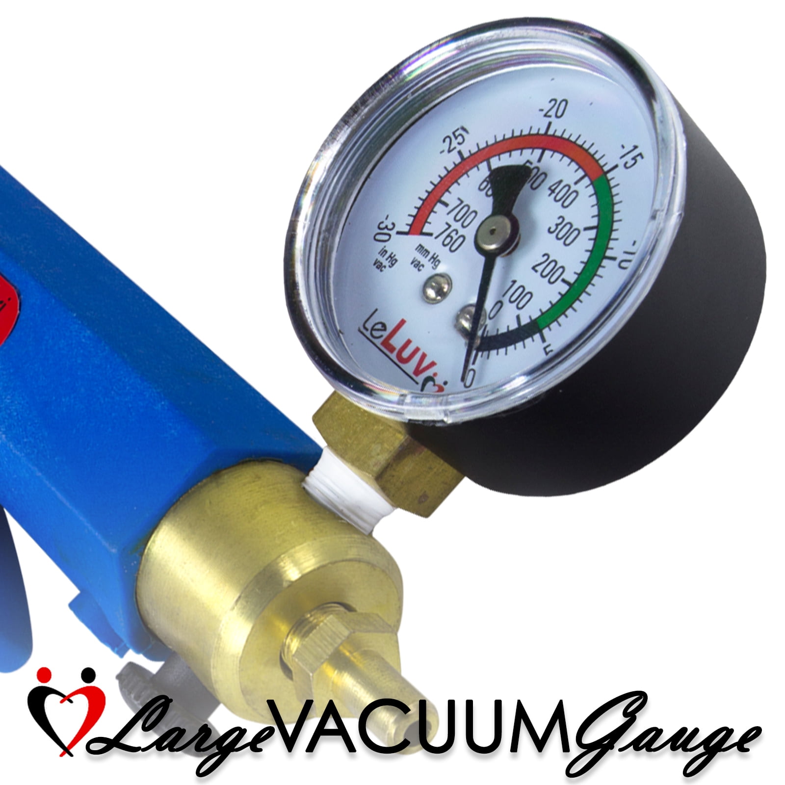LeLuv Vacuum Pump Black Maxi Handle with Gauge, Matching Premium Silicone Hose and Fitting