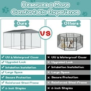 MEETWARM Large Outdoor Dog Kennel, Heavy Duty Dog House Playpen Galvanized Steel Pet Fence with Fully Enclosed Waterproof UV-Resistant Cover, Stainless Steel Zip Ties and Secure Lock