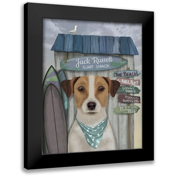 Fab Funky 12x14 Black Modern Framed Museum Art Print Titled - Jack Russell Surf Shack