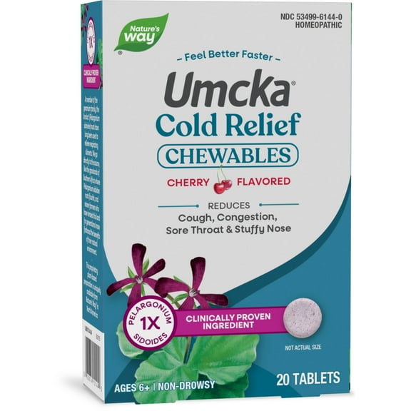 Nature's Way Cold Relief Chewable Tablets, Umcka, Multi-Symptom Cold Relief, Cherry Flavored, 20ct