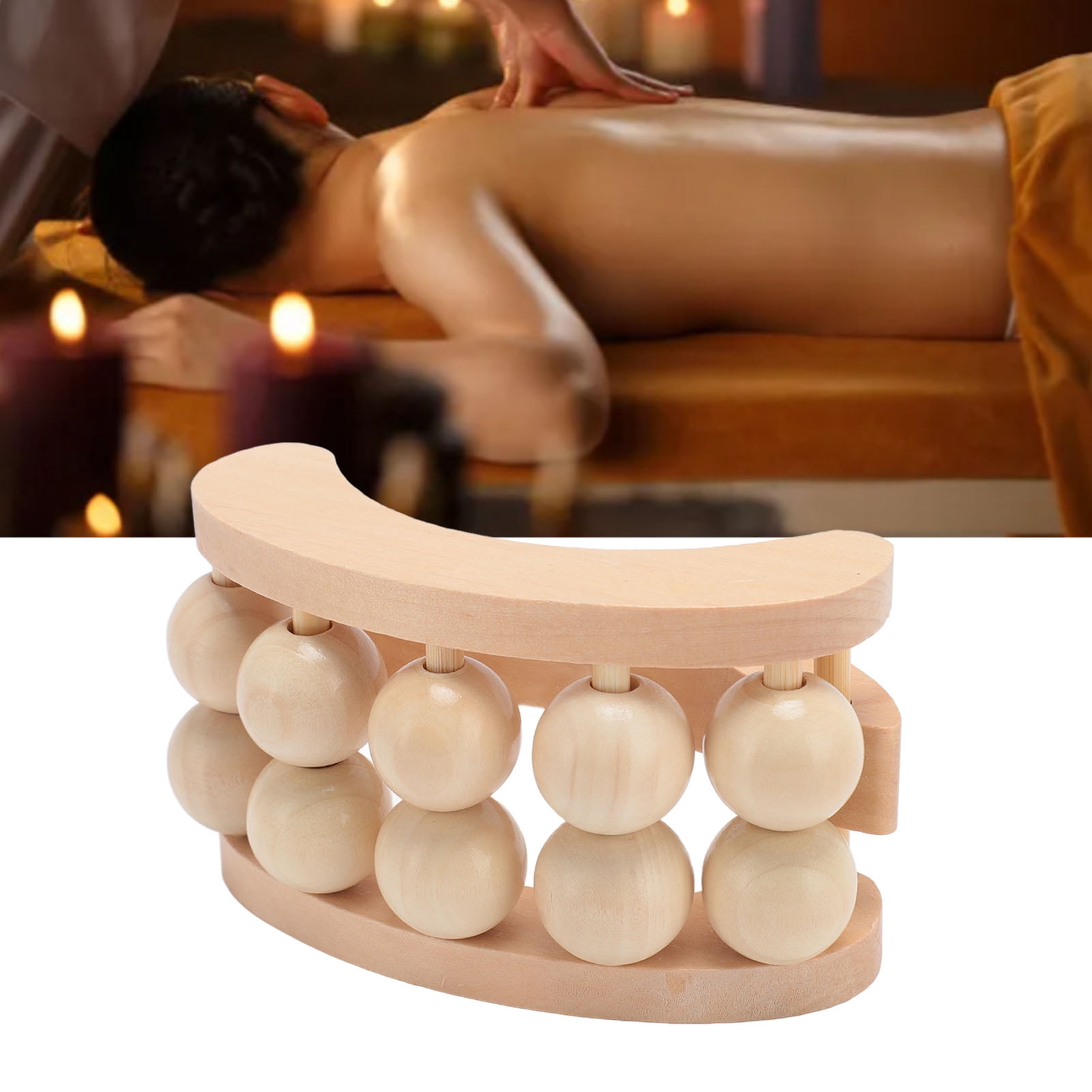 Wooden Roller Massager Ball, Deep Tissue Wooden Massage Ball Roller Ergonomic Handle Portable  for Back