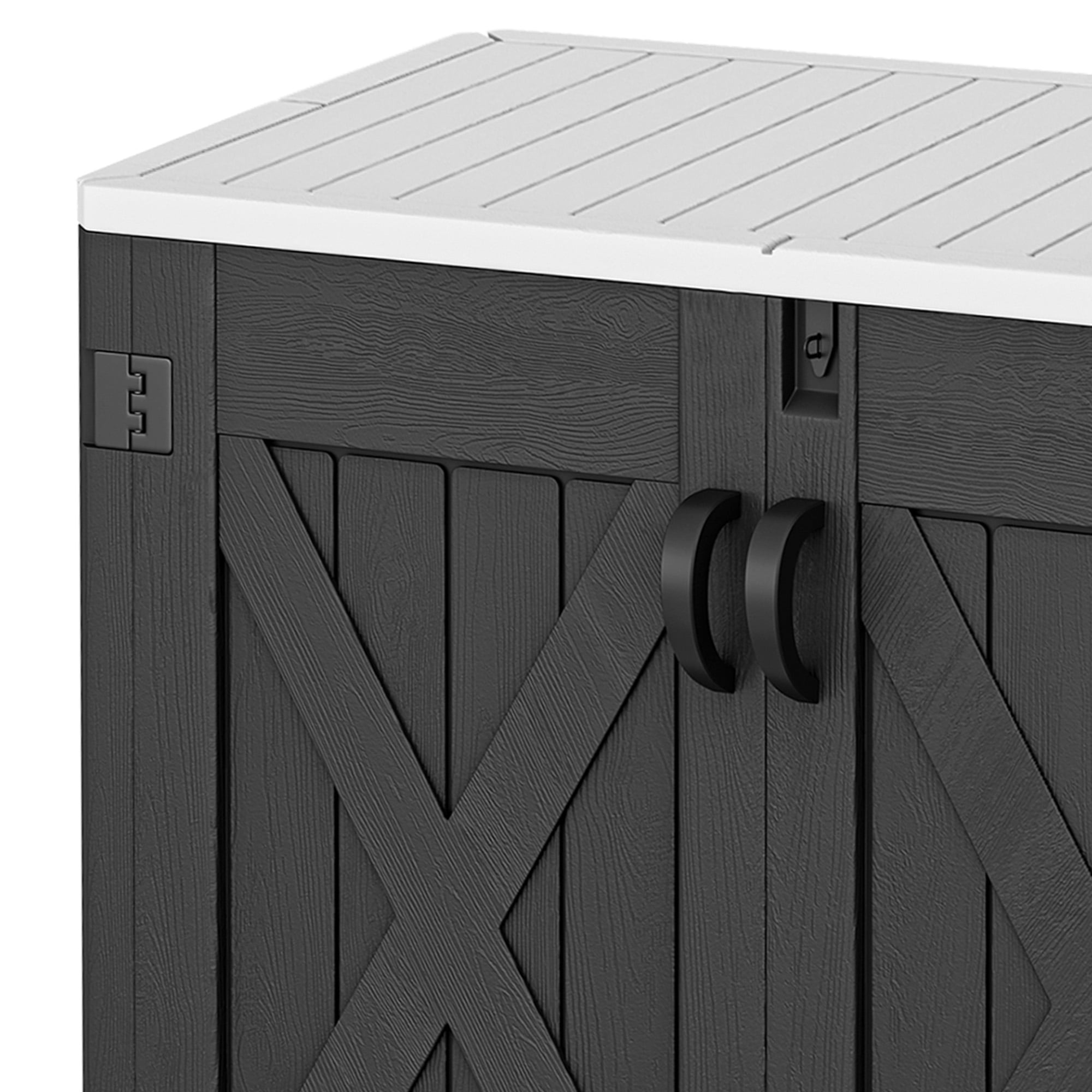Uforic Outdoor Horizontal Storage Shed with X-Shaped Lockable Door, 35 Cu Ft Weather Resistant Resin Tool Shed, Dark Gray