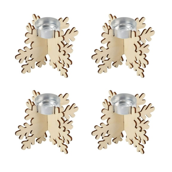 4pcs Wooden Snowflake Candle Holder Wooden Snowflake Christmas Candle Holder Home Table DecorationWithout Candles