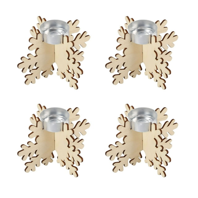 Wooden Snowflake Candle Holder, Wooden Snowflake Candlestick Beautiful Fashionable For Perfect Decoration For Party Gift 4pcs Without Candles