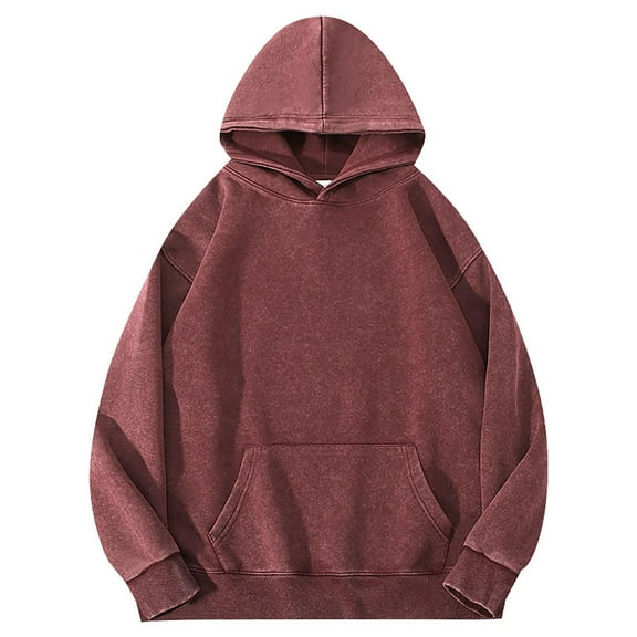 Heavyweight Hoodies for Men with Front Pocket Pullover Long Sleeve Sweatshirts Mens Trendy Solid Color Washed Vintage Going-Out Streetwear Hoodie Tops
