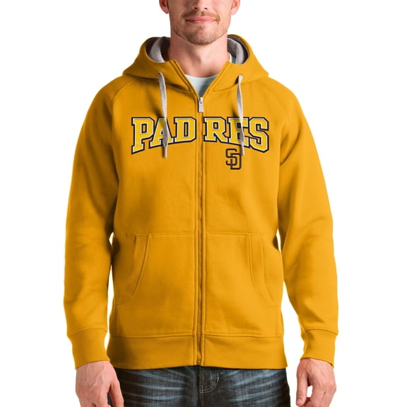Men's Antigua Gold San Diego Padres Team Logo Victory Full-Zip Hoodie