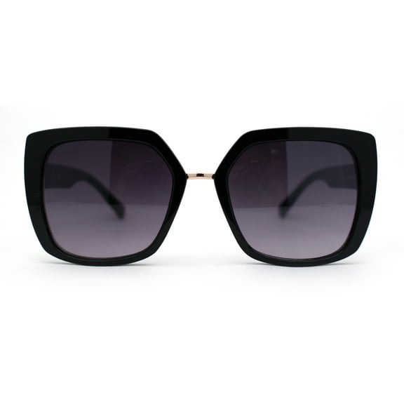 Womens Oversized Squared Cat Eye Metal Bridge Plastic Fashion Sunglasses Black Smoke