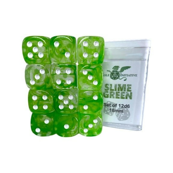 Role 4 Initiative R4I50404-12P D6 Cube 18 mm Diffusion Slime Green Dice - Set of 12